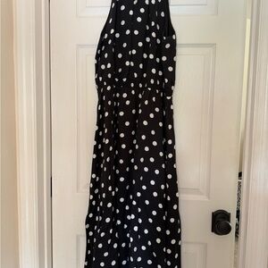 ANN TAYLOR Polka Dot Sleeveless Maxi Dress - Black and White